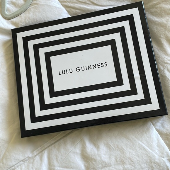 Lulu Guinness black satin pouch with gold glitter lip logo and wrist strap - Picture 5 of 5
